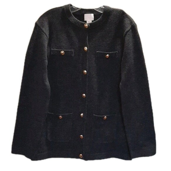 H&M Dark Gray Grey Fitted Classic Knit Cardigan Sweater Gold Buttons Size S - Picture 3 of 7